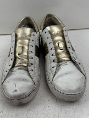Michael Kors Irving Womens Size 11M White Gold Leather Clean Sneakers New Laces